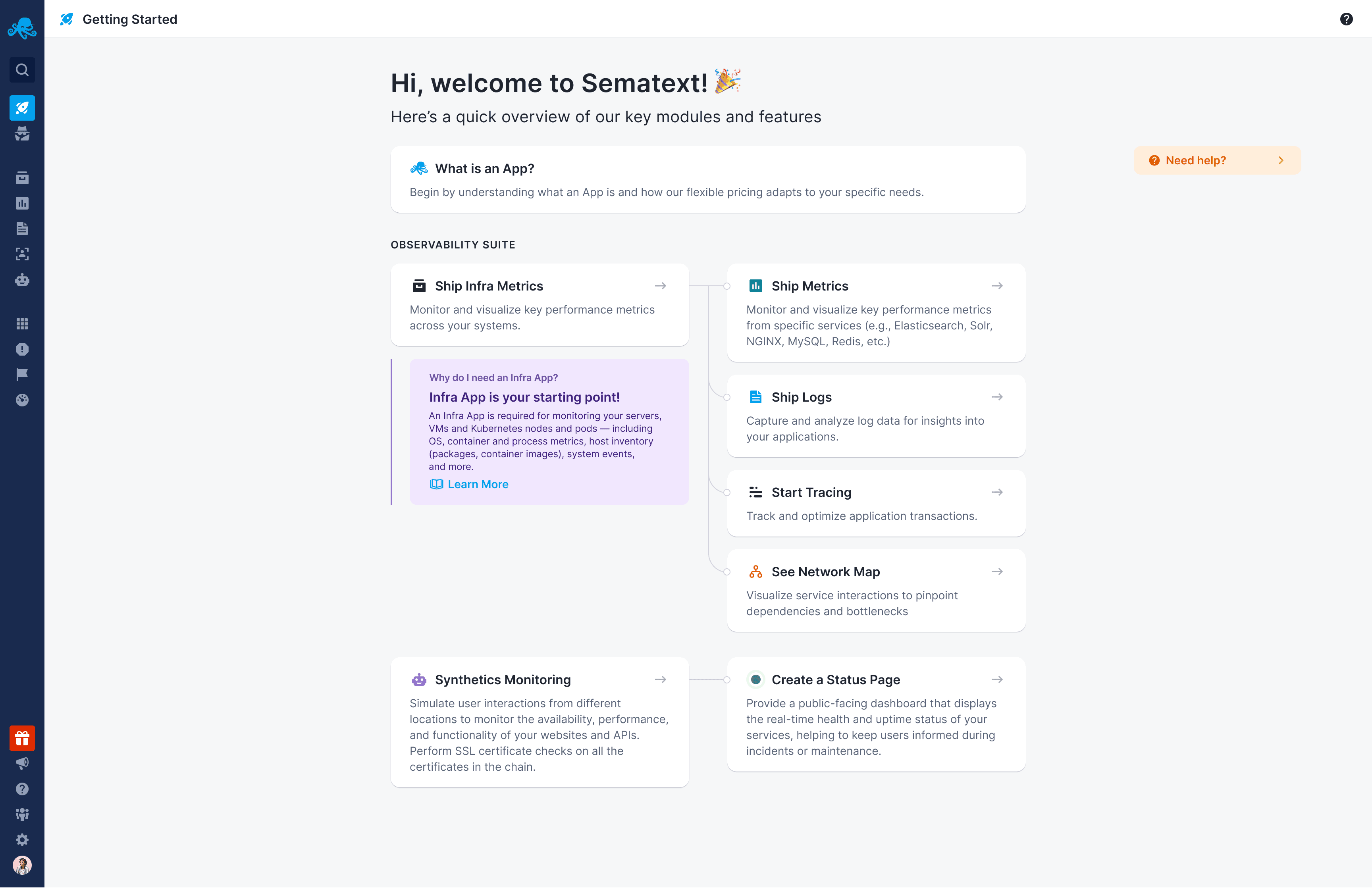 Sematext Getting Started Dashboard