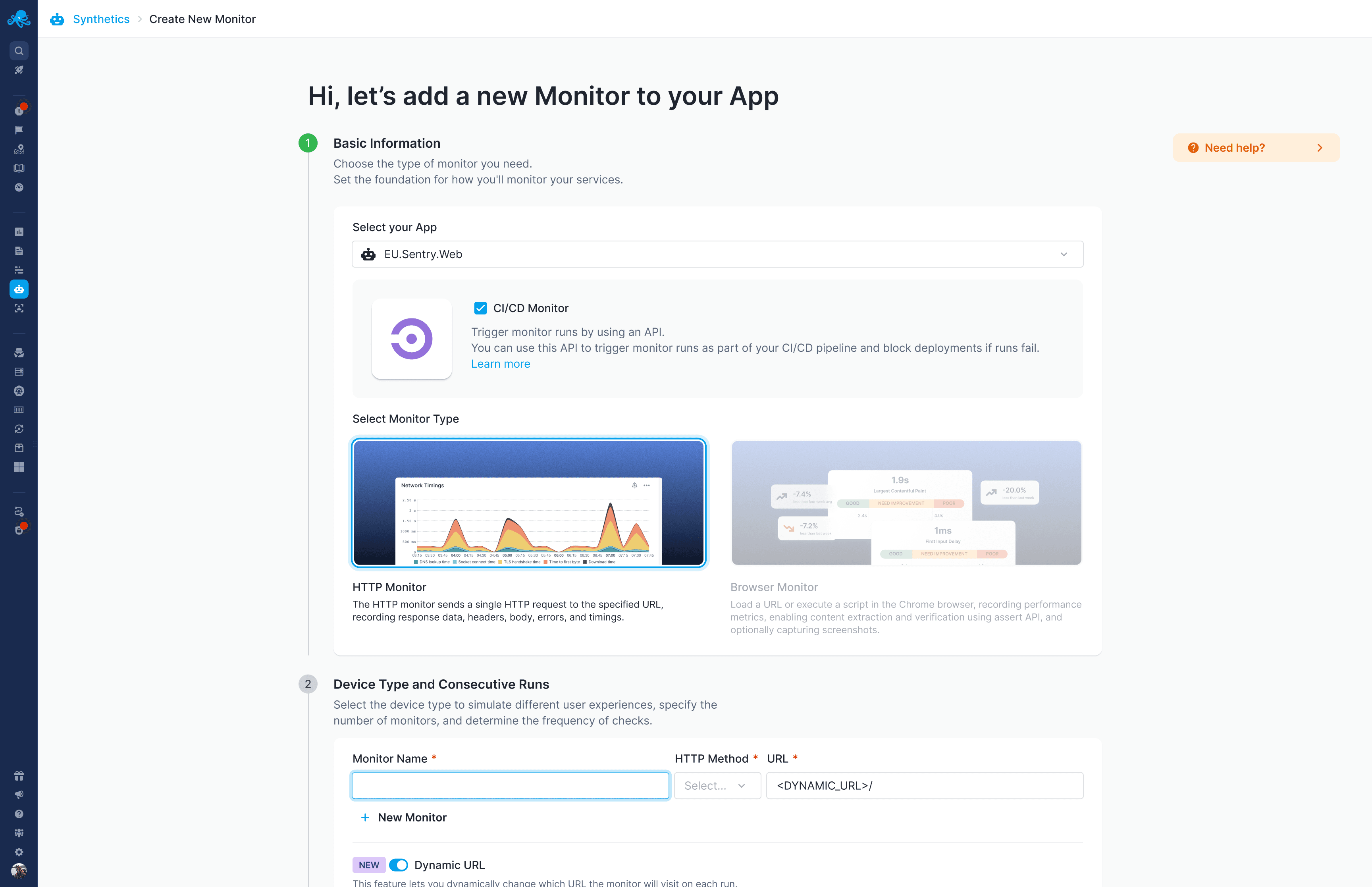 Sematext Monitor Setup Interface